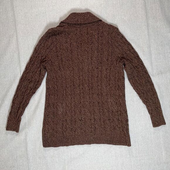Land's End Brown Cable Knit Drifter Cardigan Medium (10-12) - Picture 2 of 7